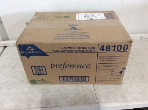Case of 2-Ply White Flat Box Facial Tissue with Color Contrast Sheets, 30 Boxes - Lot 947
