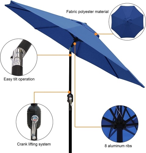 Blissun 9' Outdoor Aluminum Patio Umbrella with Push Button Tilt and Crank, Navy Blue - E-Comm Return, Appears New  - Lot 1042