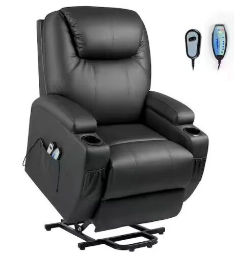 Black Leather Standard (No Motion) Recliner with Power Lift  - Lot 50