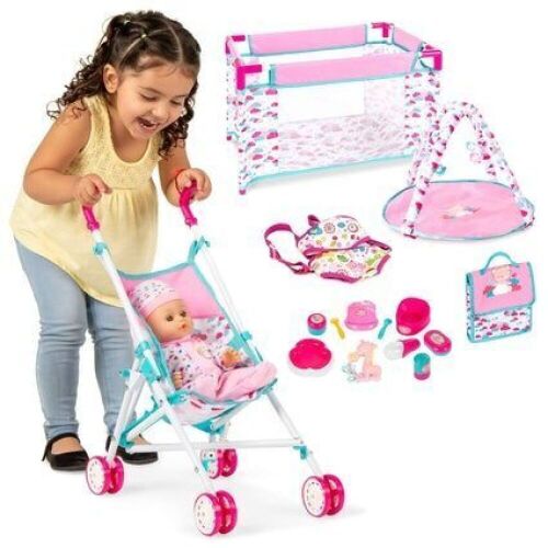 Kids 15-Piece 13.5in Newborn Baby Doll Role Play Playset w/ Accessories - Lot 158