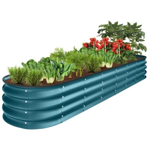 Outdoor Metal Raised Oval Garden Bed for Vegetables, Flowers - 8x2x1ft - Lot 159