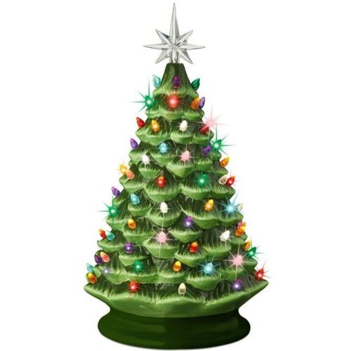 Large Pre-Lit Ceramic Christmas Tree Decoration w/ LED Light, Timer - 18in - Lot 160