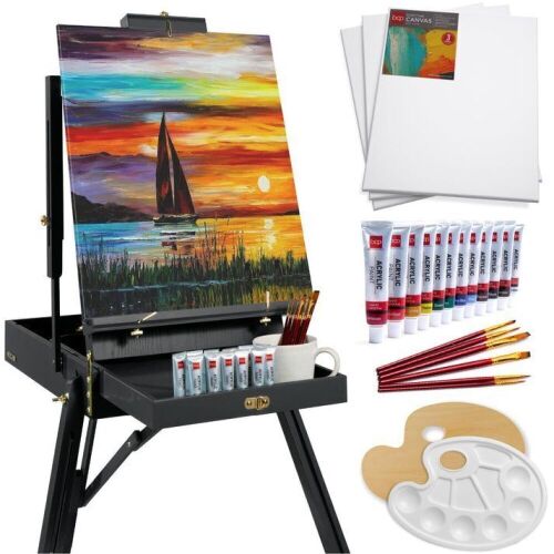 Portable Wooden French Easel w/ 32pc Beginners Kit - Lot 161
