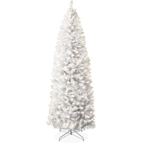 7.5' Pre-Lit White Pencil Christmas Tree w/ Metal Base, Incandescent Lights - Lot 257