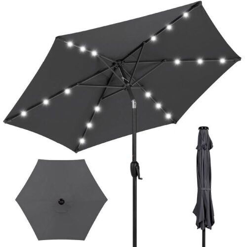 Outdoor Solar Patio Umbrella w/ Push Button Tilt, Crank Lift - 7.5ft - Lot 311