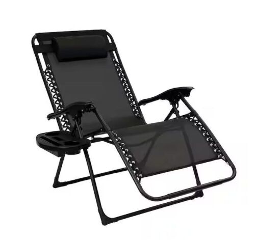 Patio Premier Oversized Black Metal Zero Gravity Chair with Leg Stabilizers and Big Cupholder - Lot 322