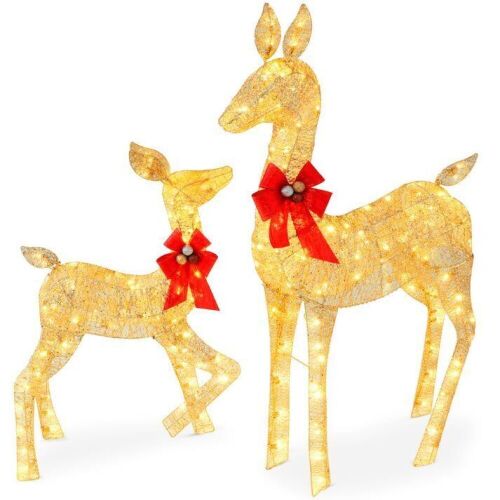2-Piece Lighted Christmas Deer Family Outdoor Decor Set with LED Lights - Lot 333