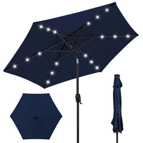 Outdoor Solar Patio Umbrella w/ Push Button Tilt, Crank Lift - 7.5ft - Lot 340