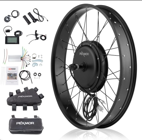 PEXMOR 26" Electric Bike Conversion Kit Fat Front Wheel Ebike Hub Motor Kit Upgrade 3 Mode Controller Wheel Kit - Lot 346