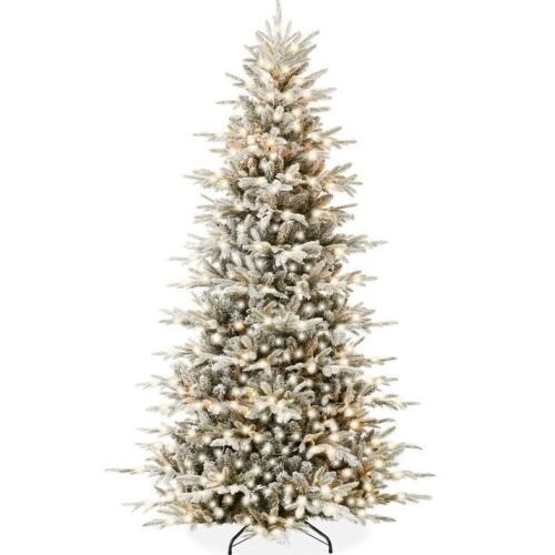 7.5' Pre-Lit Flocked Artificial Aspen Noble Fir Christmas Tree w/ Metal Stand - Lot 355