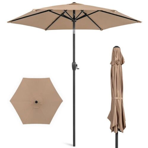 Outdoor Market Patio Umbrella w/ Push Button Tilt, Crank Lift - 7.5ft - Lot 369