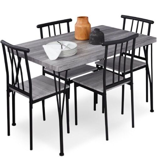 5-Piece Modern Metal and Wood Dining Table Furniture Set w/ 4 Chairs - Lot 376