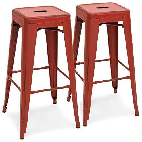 Set of 2 Metal Bar Stools, Red Antique - Lot 392