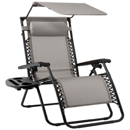 Folding Zero Gravity Recliner Patio Lounge Chair w/ Canopy, Side Tray - Lot 463