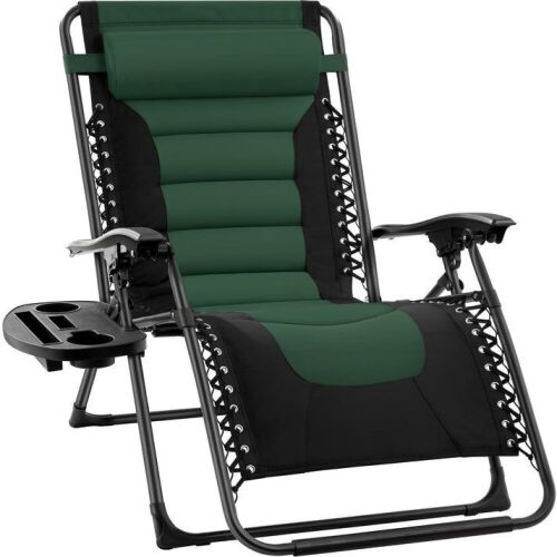 Oversized Padded Zero Gravity Chair, Folding Recliner w/ Headrest, Side Tray - Lot 465