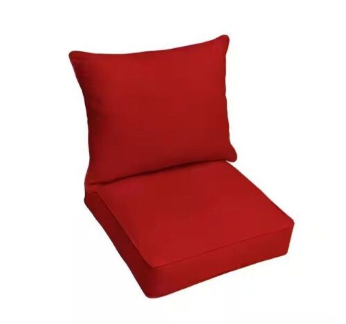 Lot of (2) Sorra Home 24 x 24 Deep Seating Outdoor Pillow and Cushion Set in Sunbrella Canvas Jockey Red  - Lot 491