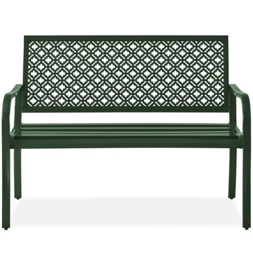 Indoor Outdoor Steel Bench w/ Geometric Backrest, Foot Levelers - Lot 550