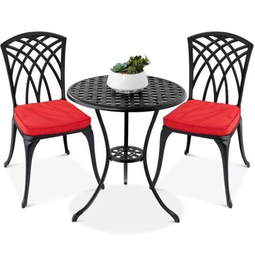3-Piece Patio Bistro Set w/ Umbrella Hole, 2 Chairs, Polyester Cushions - Lot 556