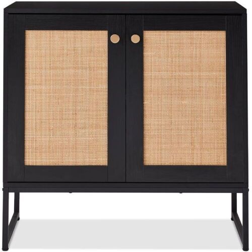 2-Door Rattan Storage Cabinet Accent Furniture for Living Room w/ Foot Pads - Lot 656