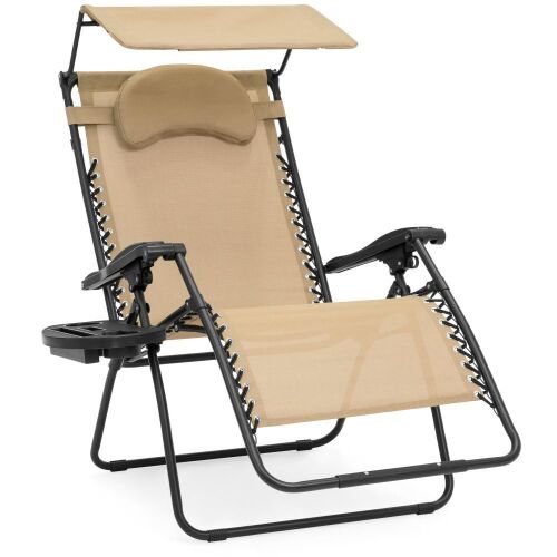 Oversized Zero Gravity Reclining Lounge Patio Chair w/ Folding Canopy Shade and Cup Holder - Lot 662
