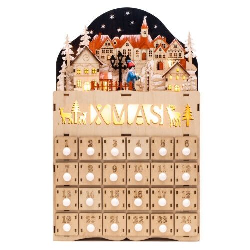 Case of (3) Wooden Christmas Village Advent Calendar w/ Battery-Operated LED Light Background - Lot 665