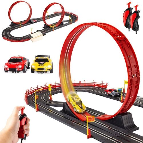 Electric Slot Car Race Track Set Kids Toy w/ 2 Cars, 2 Controllers, Customizable Courses, 360 Loops - Lot 666