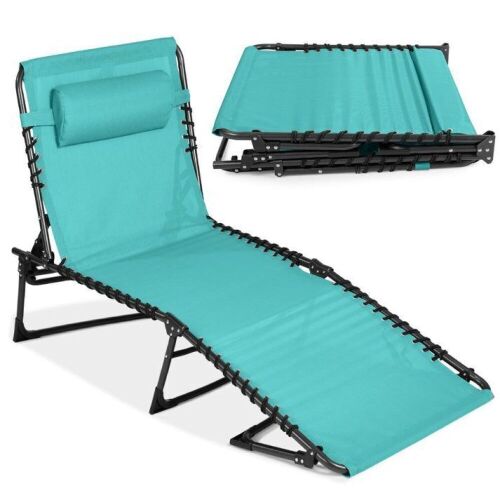Portable Patio Chaise Lounge Chair Outdoor Recliner w/ Pillow - Lot 671