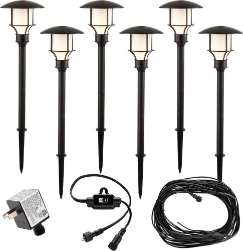 LED Path Light Kit, 16 Lumens, 6-Pack, Black - Lot 695