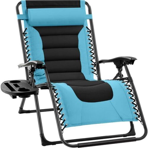 Oversized Padded Zero Gravity Chair, Folding Recliner w/ Headrest, Side Tray - Lot 757