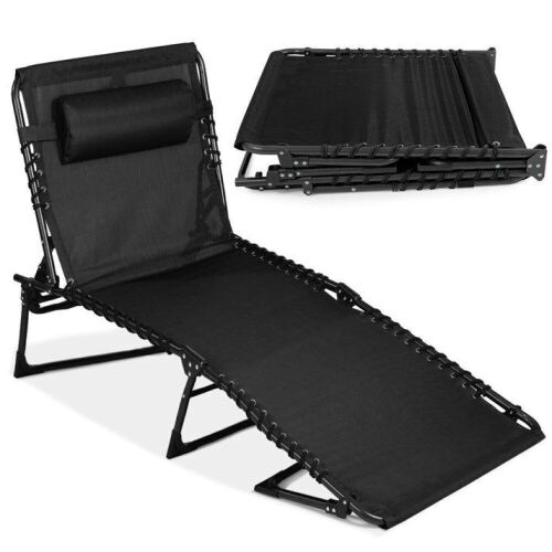 Portable Patio Chaise Lounge Chair Outdoor Recliner w/ Pillow - Lot 740