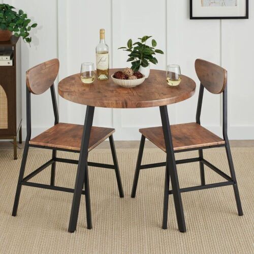 3-Piece Mid-Century Modern Round Dining Set w/ 2 Chairs - Lot 742