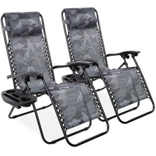 Set of 2 Adjustable Zero Gravity Patio Chair Recliners w/ Cup Holders - Lot 744