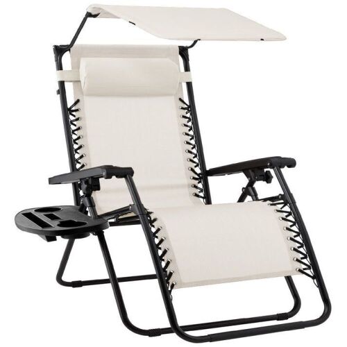 Folding Zero Gravity Recliner Patio Lounge Chair w/ Canopy, Side Tray - Lot 746