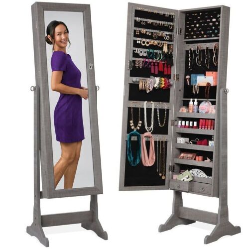 Full Length Freestanding Jewelry Mirror Armoire w/ Velvet Interior - Lot 117