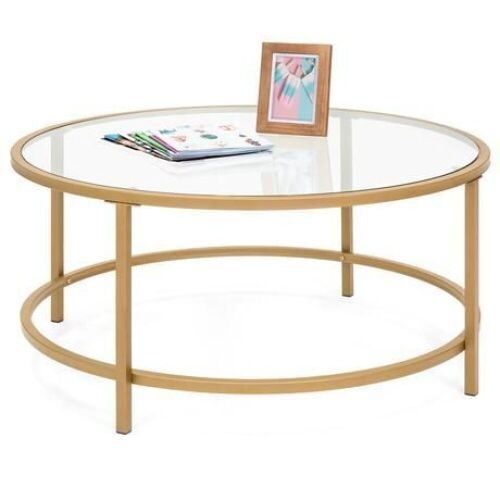 Round Tempered Glass Coffee Table w/ Steel Frame - 36in - Lot 247