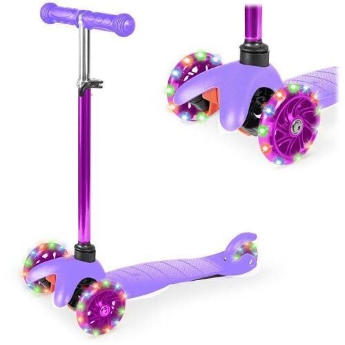 Kids Mini Kick Scooter Toy w/ Colorful Light-Up Wheels, Adjustable T-Bar - Lot 437
