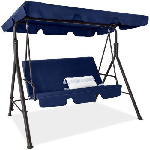 2-Person Outdoor Canopy Swing Glider Furniture w/ Cushions, Steel Frame - Lot 617