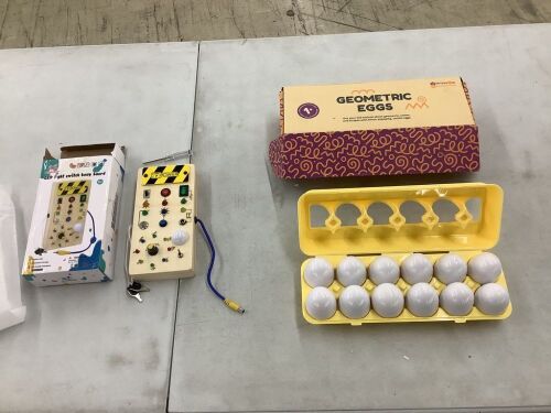 LED Light Switch Busy Board & Geometric Eggs  - Lot 115