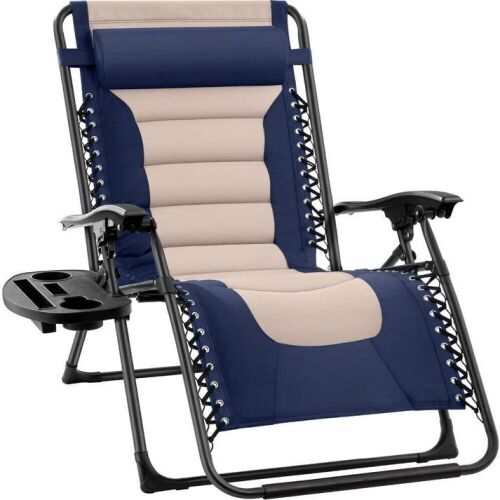 Oversized Padded Zero Gravity Chair, Folding Recliner w/ Headrest, Side Tray - Lot 295