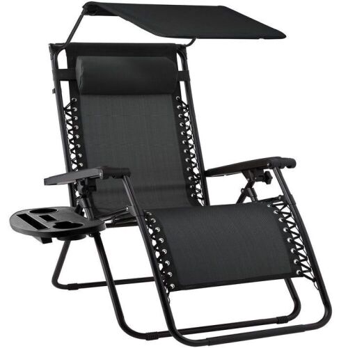 Folding Zero Gravity Recliner Patio Lounge Chair w/ Canopy, Side Tray - Lot 445