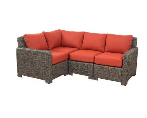 Hampton Bay Laguna Point 4-Piece Wicker Outdoor Sectional Chairs with CushionGuard Quarry Red Cushions - Lot 10