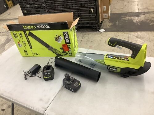 RYOBI ONE+ 18V 100 MPH 280 CFM Cordless Battery Variable-Speed Jet Fan Leaf Blower with 4.0 Ah Battery and Charger - Lot 284