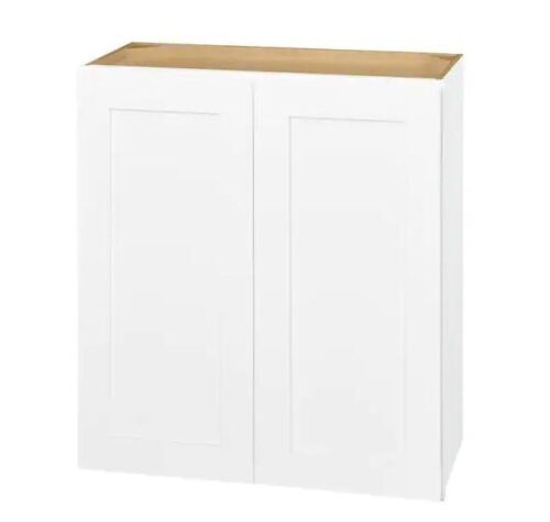 Hampton Bay Avondale 27 in. W x 12 in. D x 30 in. H Ready to Assemble Plywood Shaker Wall Kitchen Cabinet in Alpine White  - Lot 90