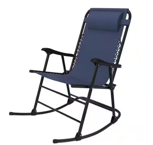 Navy Metal Outdoor Rocking Chair Folding Light-weight Portable Design, with Headrest  - Lot 103