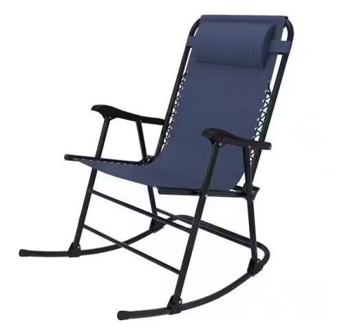 Navy Metal Outdoor Rocking Chair Folding Light-weight Portable Design, with Headrest  - Lot 113