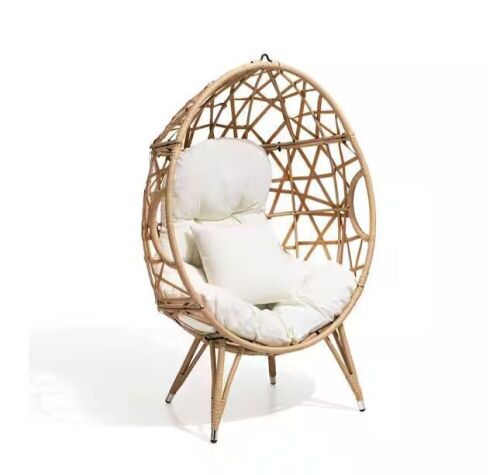 Pellebant Wicker Outdoor Patio Egg Lounge Chair With Removable Beige Cushion and Beige Pillow  - Lot 16