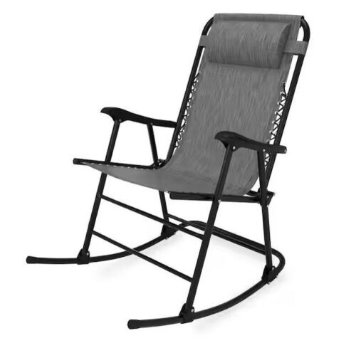 Gray Metal Outdoor Rocking Chair Folding Light-weight Portable Design, with Headrest  - Lot 123