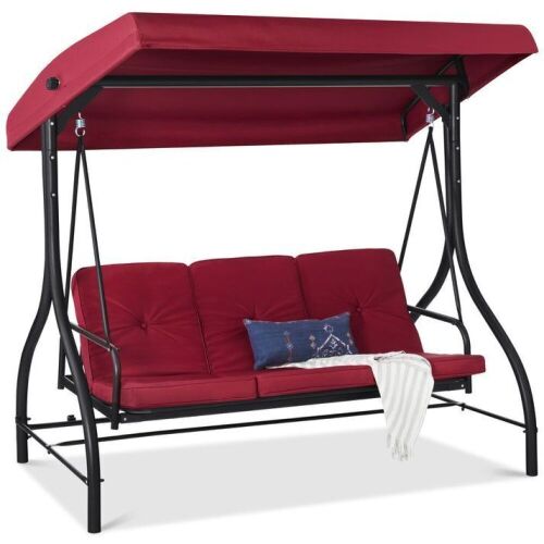 3-Seat Outdoor Canopy Swing Glider Furniture w/ Converting Flatbed Backrest - Lot 42