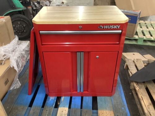 Husky Ready-to-Assemble 24-Gauge Steel 1-Drawer 2-Door Garage Base Cabinet in Red, 28 in. W x 32.8 in. H x 18.3 in. D  - Lot 47