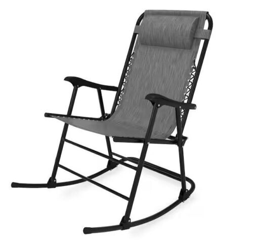 Gray Metal Outdoor Rocking Chair Folding Light-weight Portable Design, with Headrest  - Lot 133